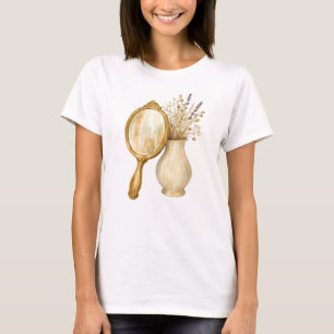 Vintage Gold Hand Mirror & Dried Flowers - Cottage T-Shirt