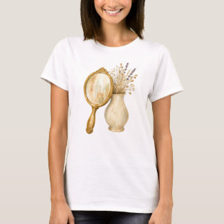 Vintage Gold Hand Mirror & Dried Flowers - Cottage T-Shirt