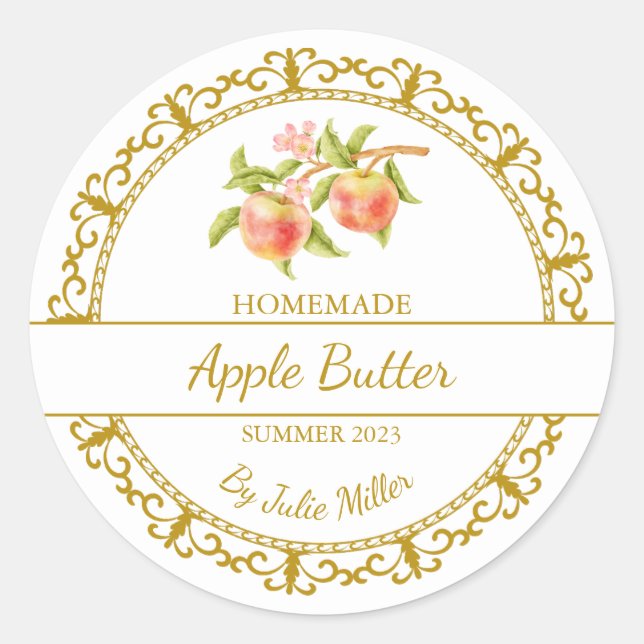 Vintage Gold Homemade Apple Butter Label (Front)