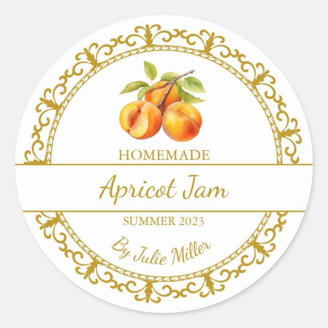 Vintage Gold Homemade Apricot Jam Label (Front)