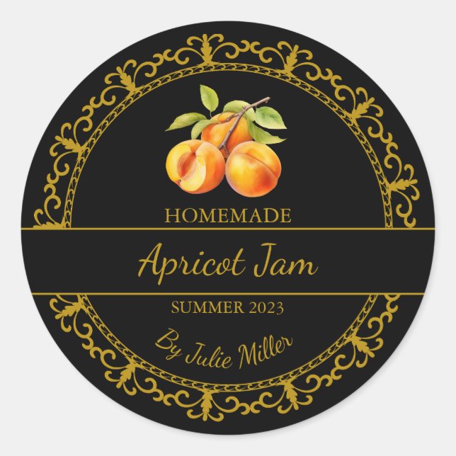 Vintage Gold Homemade Apricot Jam Label | Black (Front)
