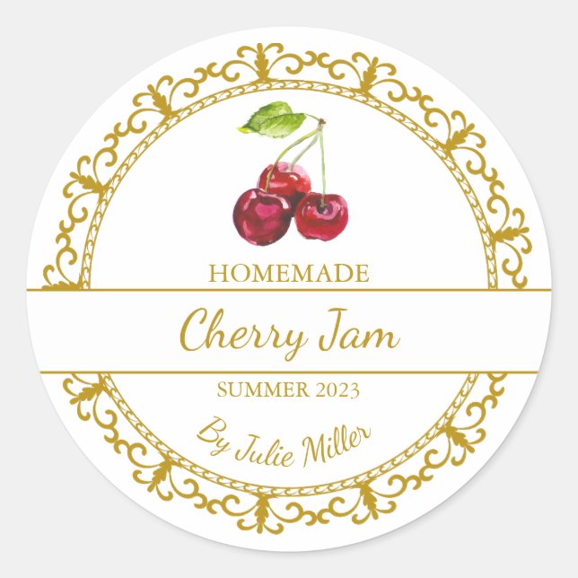 Vintage Gold Homemade Cherry Jam Label (Front)