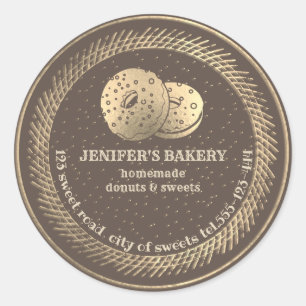 Vintage gold Homemade doughnuts and treats packag Classic Round Sticker