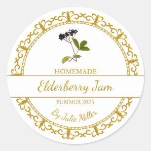 Vintage Gold Homemade Elderberry Jam Label