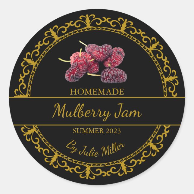 Vintage Gold Homemade Mulberry Jam Label (Front)