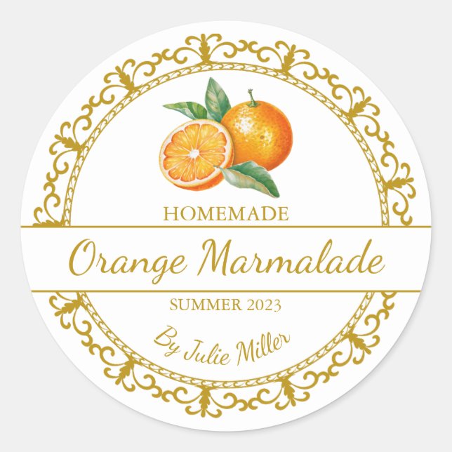 Vintage Gold Homemade Orange Marmalade Label (Front)