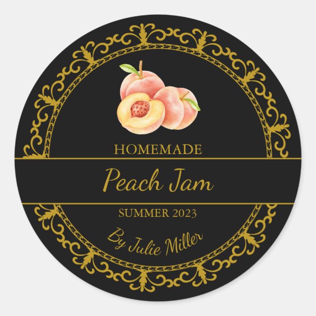 Vintage Gold Homemade Peach Jam Black Label  (Front)