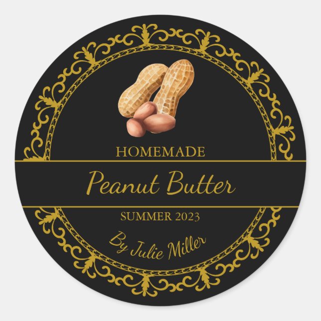 Vintage Gold Homemade Peanut Butter Label | Black (Front)