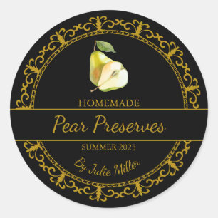 Vintage Gold Homemade Pear Preserves Label Black