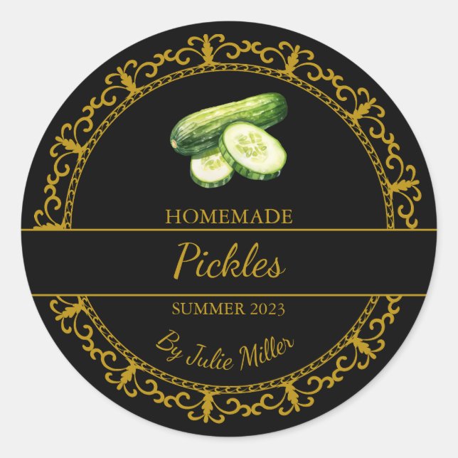 Vintage Gold Homemade Pickles Label | Black (Front)