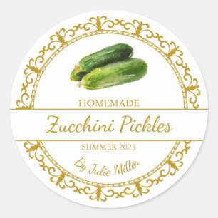 Vintage Gold Homemade Zucchini Pickles Label