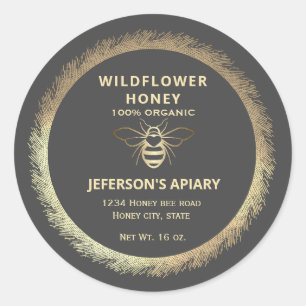 Vintage gold honey bee  honey jar classic round sticker