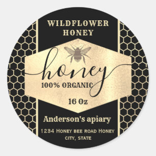 Vintage gold honeybee script honey jar label