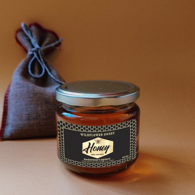 Vintage  gold honeybee  script honey jar label (Creator Uploaded)