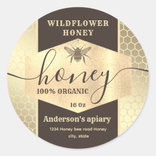 Vintage gold honeybee script honey jar label