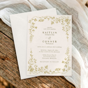 Vintage Gold & Ivory French Floral Elegant Wedding Invitation
