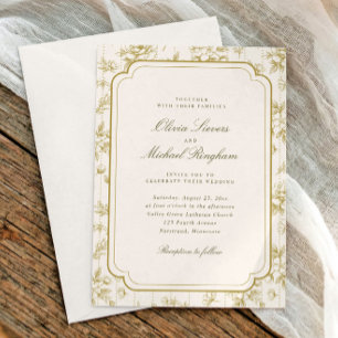 Vintage Gold & Ivory French Floral Toile Wedding Invitation