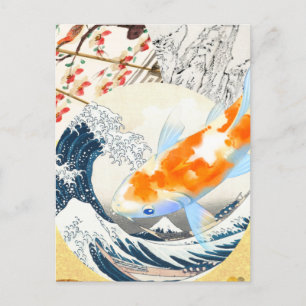 Vintage Gold Koi Pond of Japanese Culture Postcard