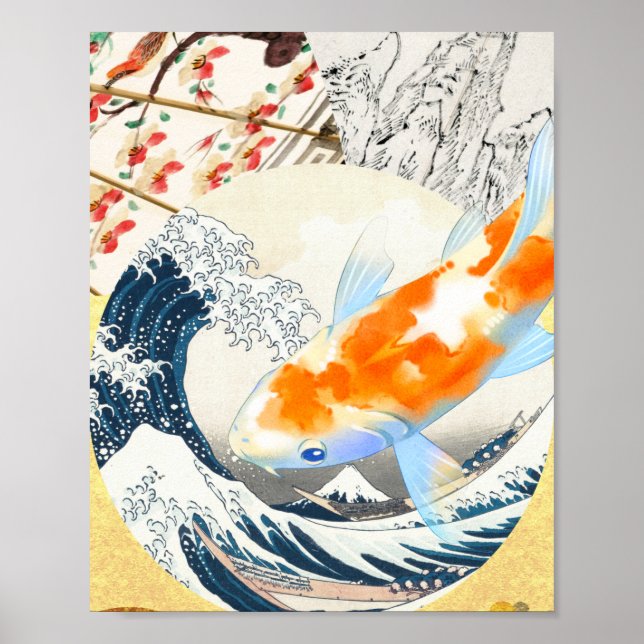 Vintage Gold Koi Pond of Japanese Culture Poster (Front)