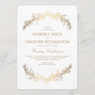 Vintage Gold Laurel Wreath Elegant Wedding Invitation