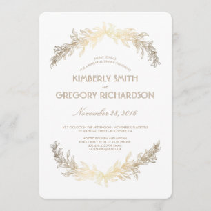 Vintage Gold Laurel Wreath Rehearsal Dinner Invitation