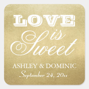 Vintage Gold Love is Sweet Wedding Square Sticker