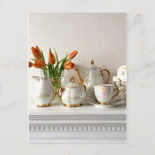 Vintage Gold Lustre Afternoon Tea Postcard