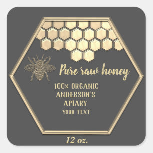 Vintage gold luxury bee honey comb honey jar square sticker