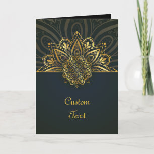 Vintage Gold Mandala on Black Elegant Boho Style Card