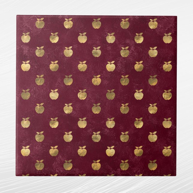 Vintage Gold Maroon Apples Tile (Creator Uploaded)