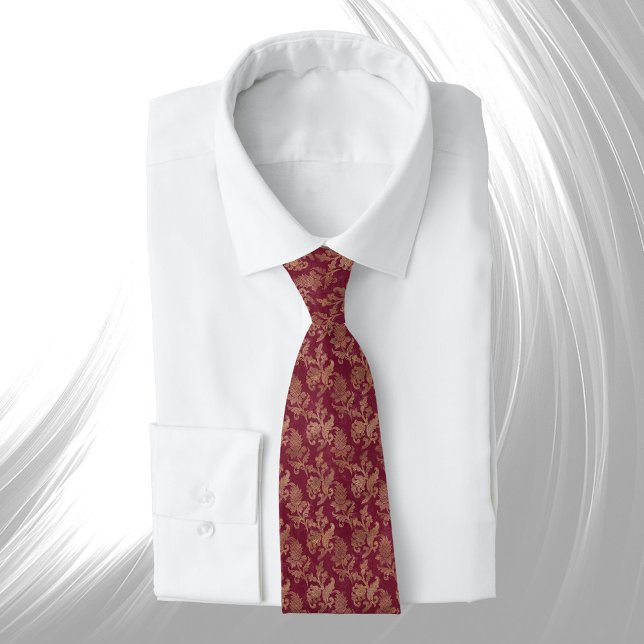 Vintage Gold Maroon Floral Damask Tie (Creator Uploaded)