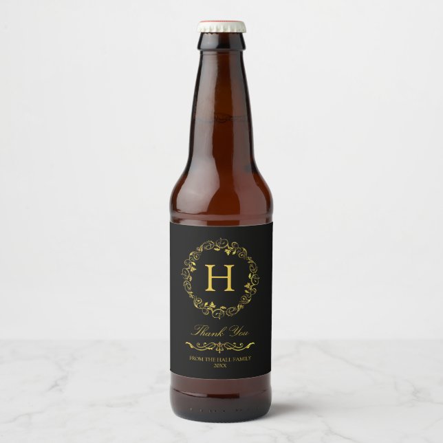 Vintage Gold Monogram Beer Bottle Label (Front)
