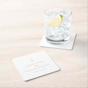 Vintage Gold Monogram Classic Modern Wedding Square Paper Coaster