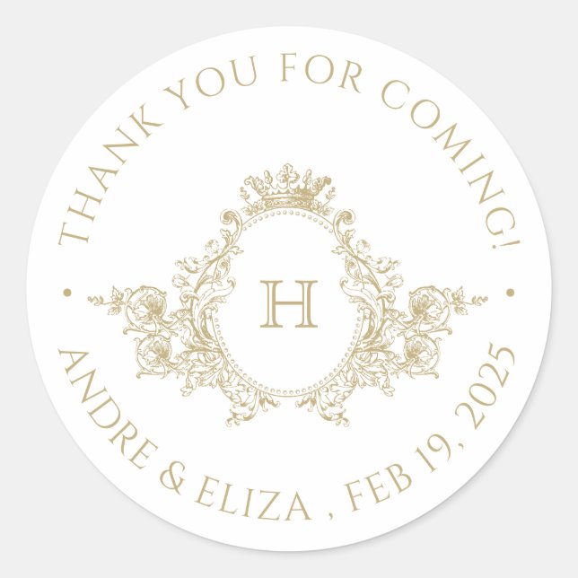 Vintage Gold Monogram Wedding Thank You Sticker (Front)