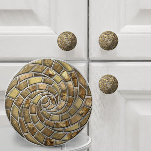 Vintage Gold Mosaic Spiral Ceramic Knob