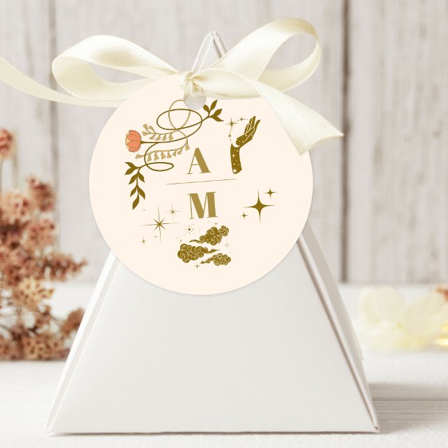 Vintage Gold Mystical Botanical Wedding Classic Round Sticker (Creator Uploaded)