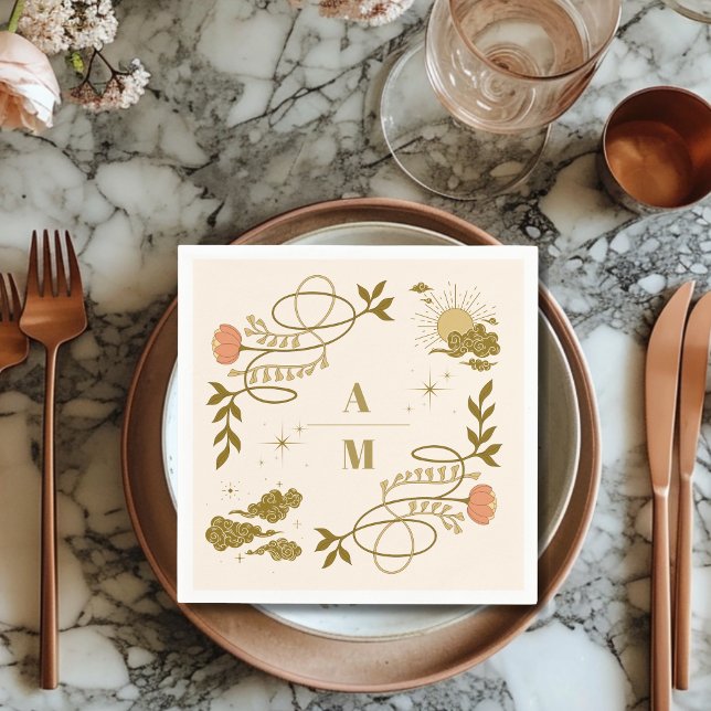 Vintage Gold Mystical Botanical Wedding Napkin (Creator Uploaded)