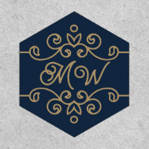 Vintage Gold & Navy Blue Elegant Flourish Monogram