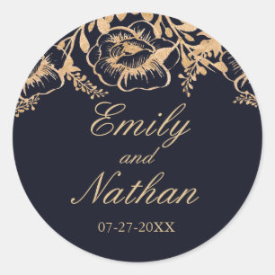 Vintage Gold Navy Floral Wedding Sticker