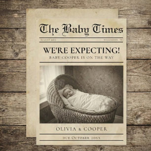 vintage gold Newspaper Pregnancy Announcement