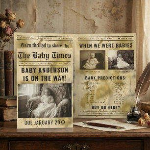 vintage gold Newspaper Pregnancy Announcement