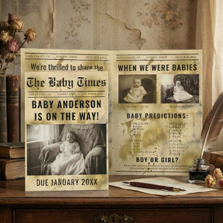 vintage gold Newspaper Pregnancy Announcement
