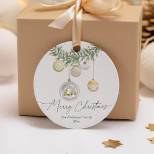 Vintage Gold Ornament Greenery Merry Christmas Favour Tags