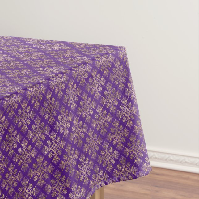 Vintage Gold Purple Damask Tablecloth (In Situ)