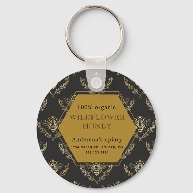 vintage gold queen bee monogram apiary key ring (Front)