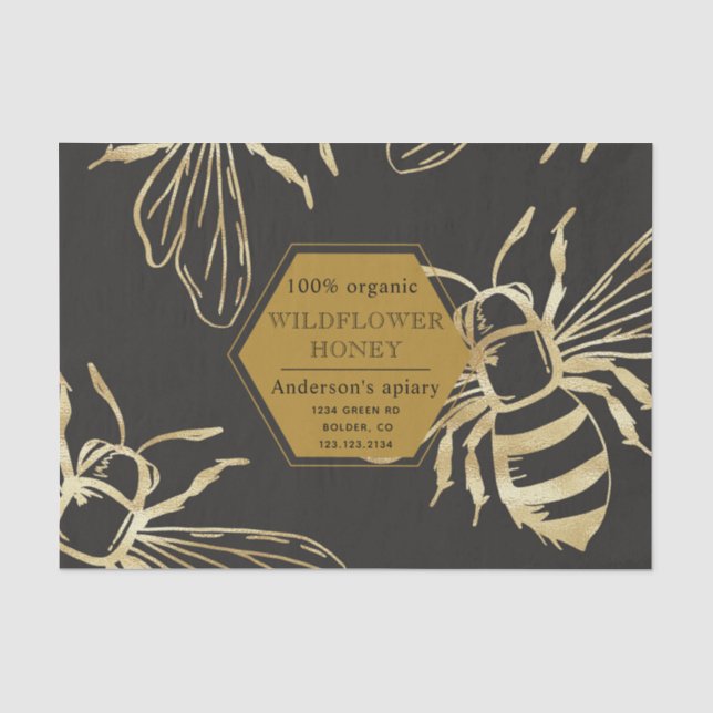 vintage gold queen been apiary monogram tissue paper (Front)
