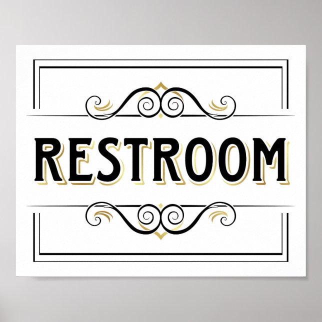 Vintage Gold RESTROOM Sign Print (Front)