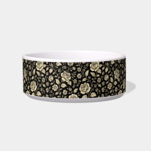Vintage Gold Rose Floral Pattern on Black Bowl