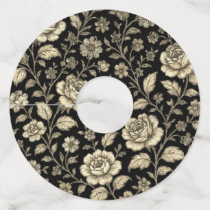 Vintage Gold Rose Floral Pattern on Black Wine Glass Tag