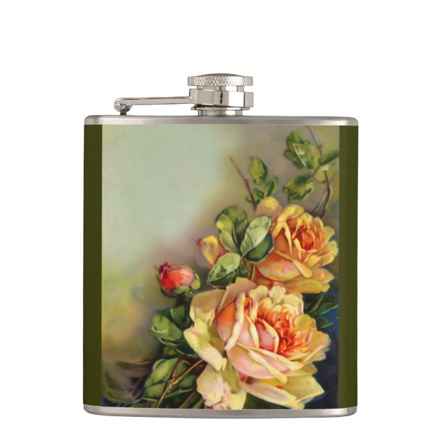 Vintage Gold Roses Hip Flask (Front)